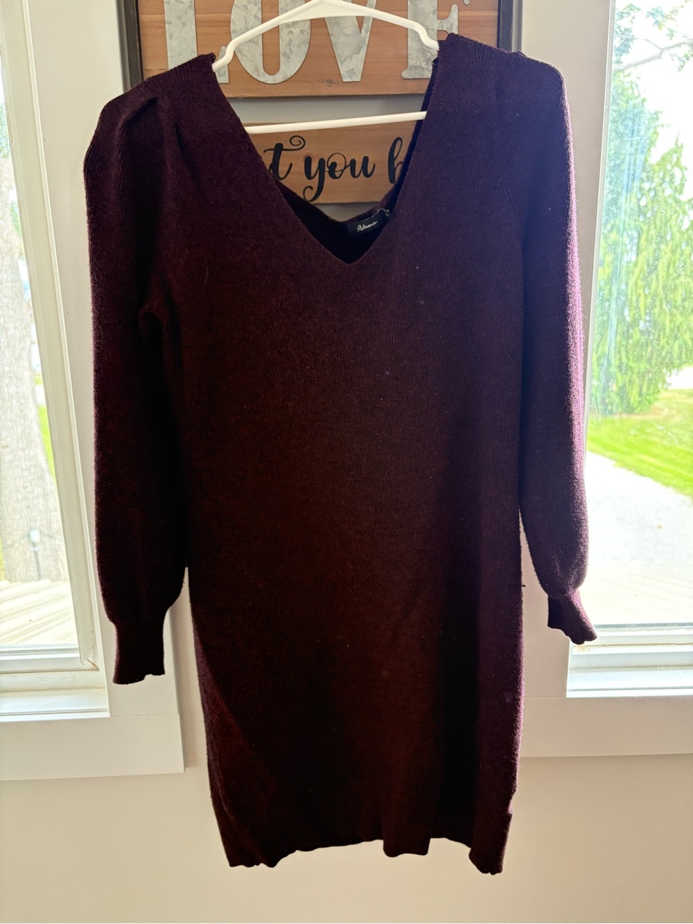 Reitmans Women's V-Neck Long Sleeve Sweater Dress - Deep Plum